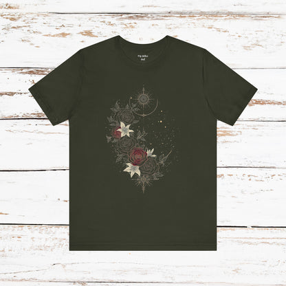 “Dark Floral Moon & Ornamental Geometry” T-Shirt Dark Floral Moon Ornamental Geometry Unisex Jersey Short Sleeve Tee