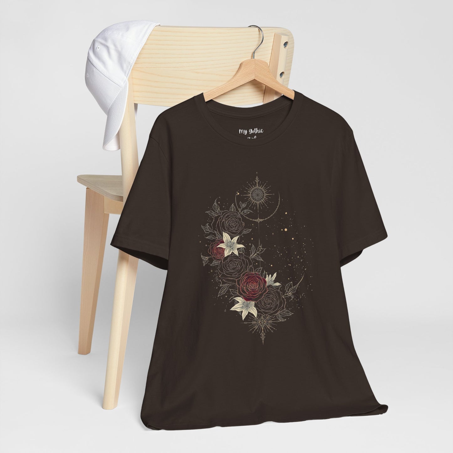“Dark Floral Moon & Ornamental Geometry” T-Shirt Dark Floral Moon Ornamental Geometry Unisex Jersey Short Sleeve Tee