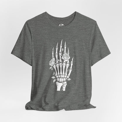 White Roses and Skeleton Hand  Gothic Graphic T-Shirt – Alt Aesthetic Poetic Goth Streetwear