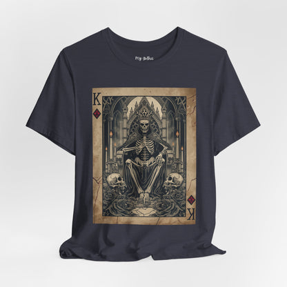 Skeleton King Playing Card Graphic Tee — Gothic Skull Throne T-Shirt