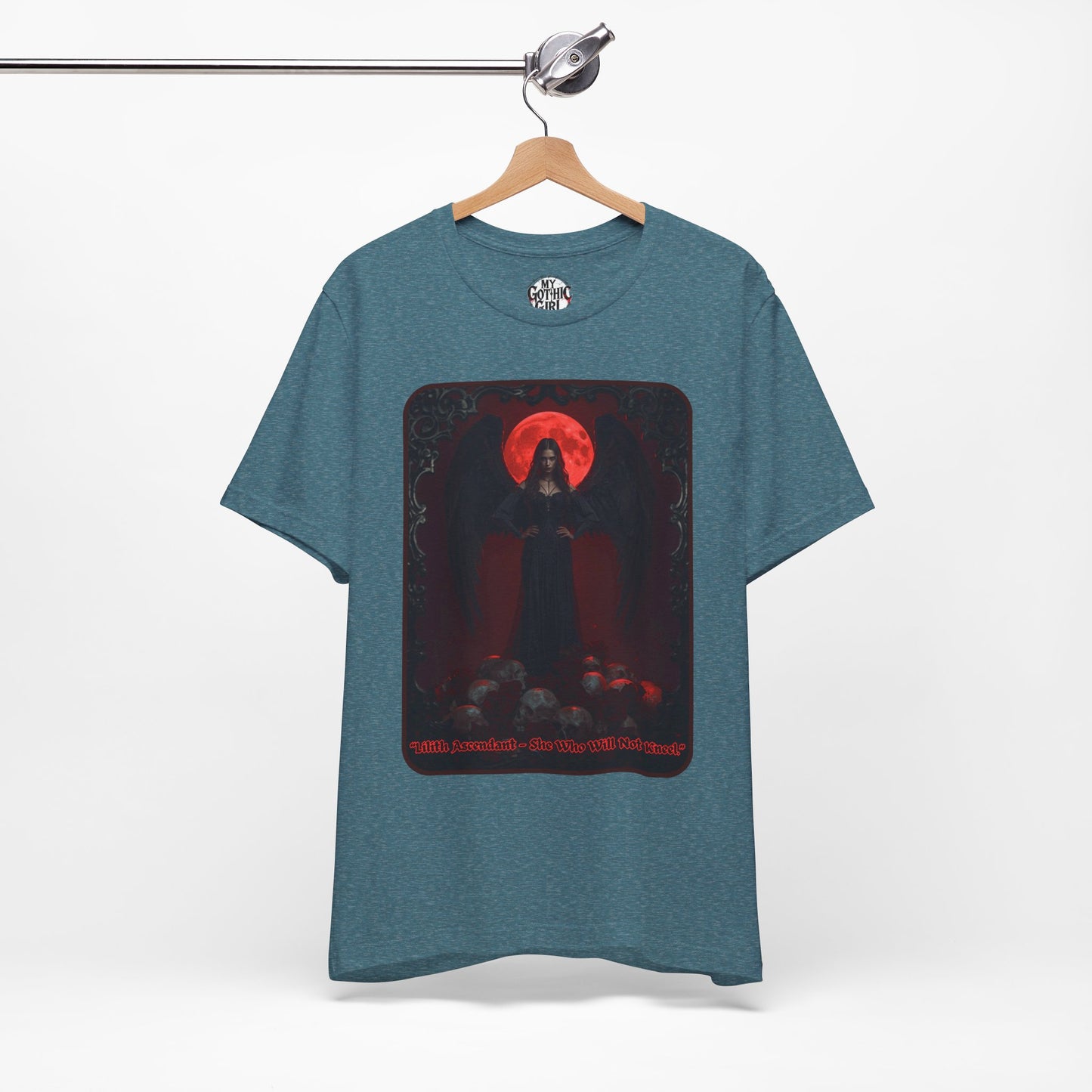 “Lilith Ascendant — She Who Will Not Kneel.” Graphic T-Shirt – Alt Aesthetic Poetic Goth Street-wear