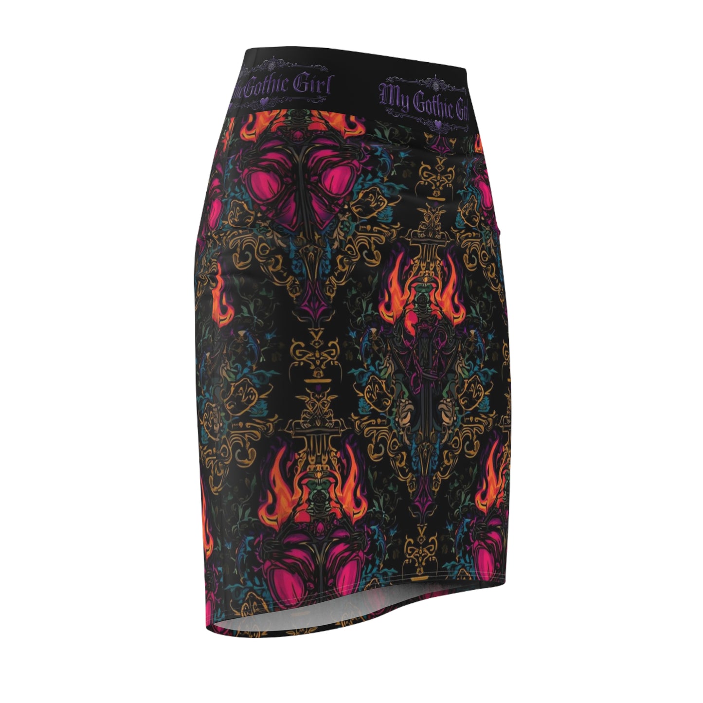 Gothic Flame Pencil Skirt — 'My Gothic Girl' Patterned AOP
