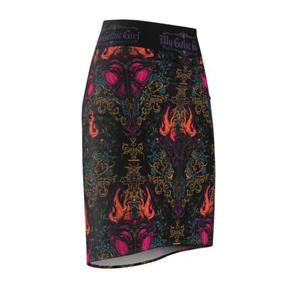 Gothic Flame Pencil Skirt — 'My Gothic Girl' Patterned AOP