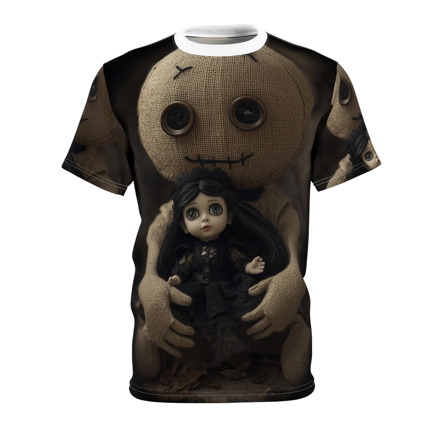 Gunny Sack Doll with Toy Gothic Doll | Horror All-Over Print T‑Shirt