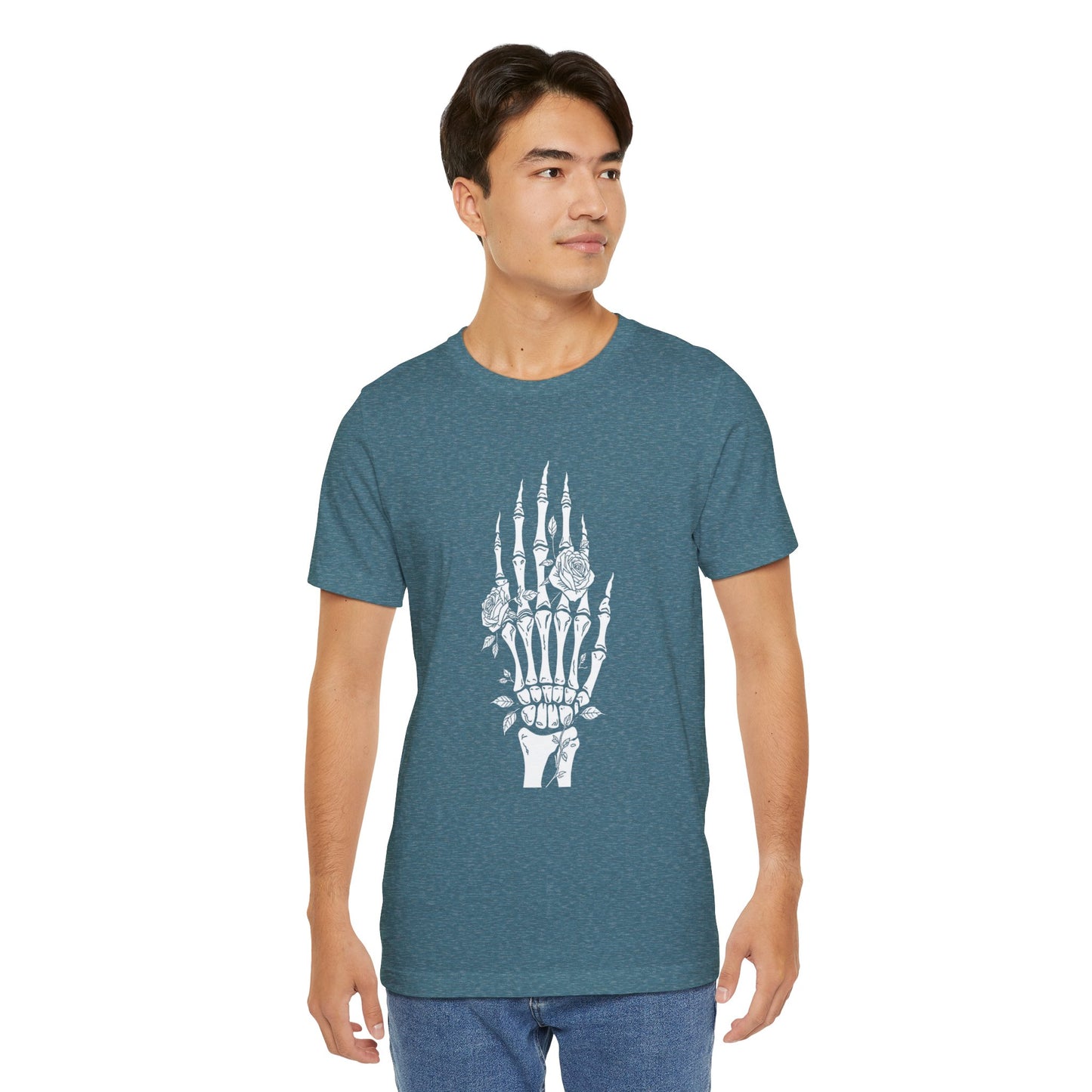 White Roses and Skeleton Hand  Gothic Graphic T-Shirt – Alt Aesthetic Poetic Goth Streetwear
