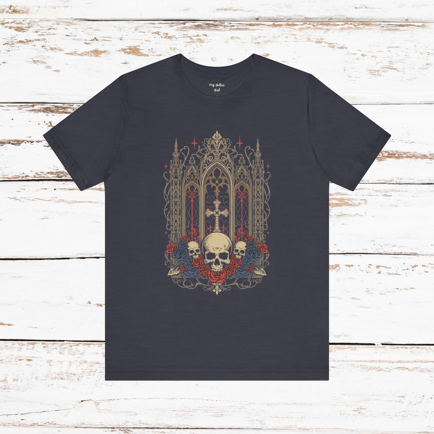 Gothic Cathedral Skull Tee — Dark Floral Skull T-Shirt