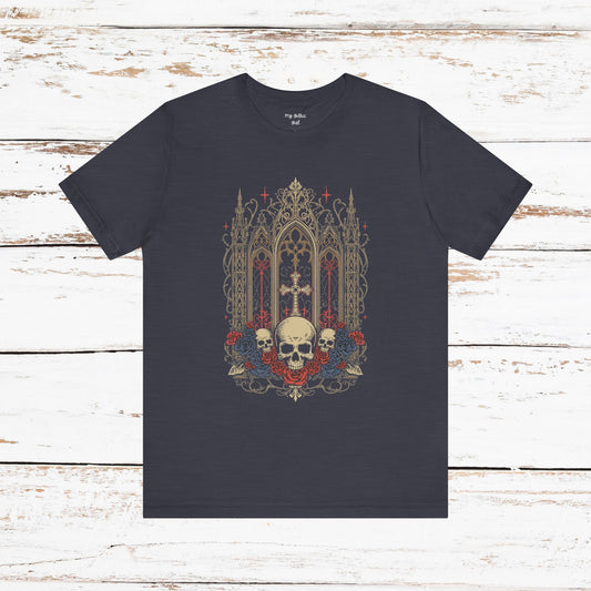 Gothic Cathedral Skull Tee — Dark Floral Skull T-Shirt