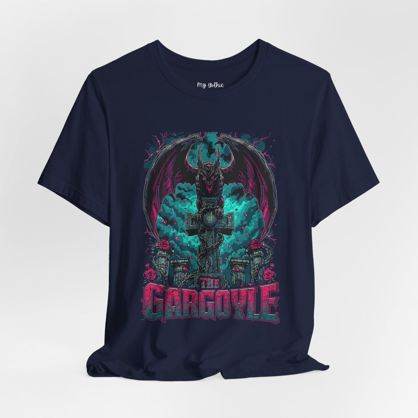 Gargoyle Graphic Tee — Dark Gothic Winged Statue Design