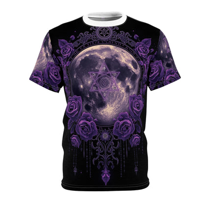 Purple Moon & Roses Tee — Gothic Floral Moonlight All-Over Print Shirt