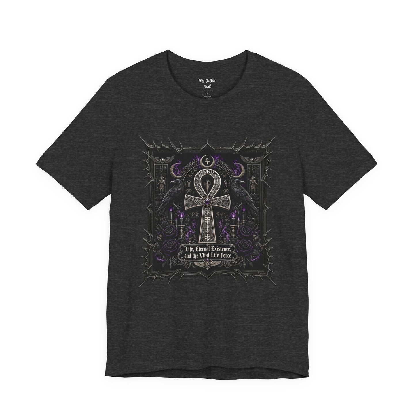 Ankh Gothic Tee — "Life, Eternal Existence and the Will to Fear" Black Graphic T-Shirt