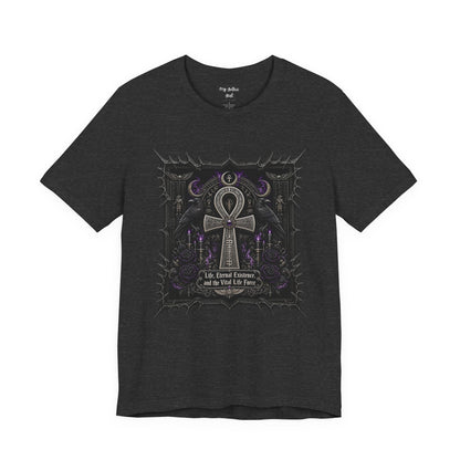 Ankh Gothic Tee — "Life, Eternal Existence and the Will to Fear" Black Graphic T-Shirt