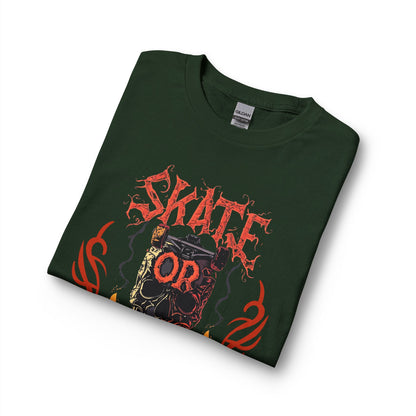 Skate or Die Long Sleeve Shirt — Gothic Skull Skateboard Tee