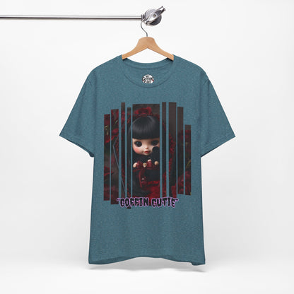 “Coffin Cutie” — cute Gothic doll peeking out from a small coffin Graphic T-Shirt – Alt Aesthetic Poetic Goth Street-wear