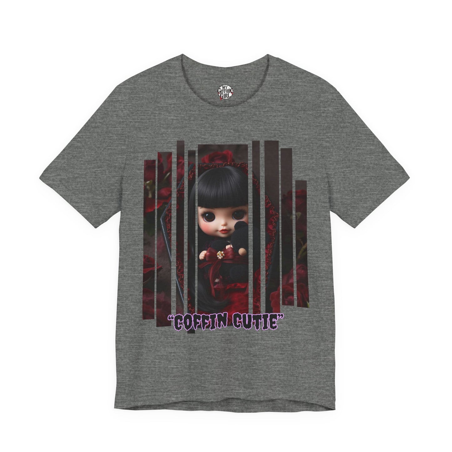 “Coffin Cutie” — cute Gothic doll peeking out from a small coffin Graphic T-Shirt – Alt Aesthetic Poetic Goth Street-wear
