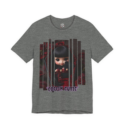“Coffin Cutie” — cute Gothic doll peeking out from a small coffin Graphic T-Shirt – Alt Aesthetic Poetic Goth Street-wear