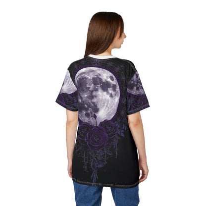 Purple Moon & Roses Tee — Gothic Floral Moonlight All-Over Print Shirt