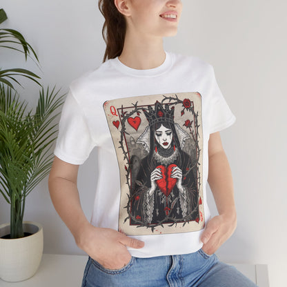 Queen of Hearts Playing Card T-Shirt — Gothic Rose Broken Heart Graphic Tee