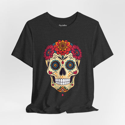 Day of the Dead Sugar Skull T‑Shirt — Floral Calavera Graphic Tee