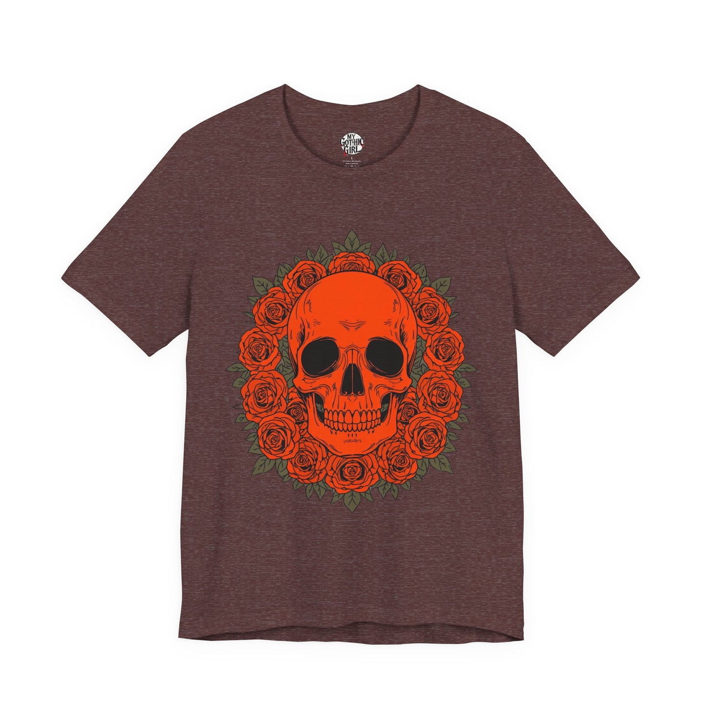 "ORANGE SKULL & ROSES"  Gothic Graphic T-Shirt – Alt Aesthetic Poetic Goth Streetwear