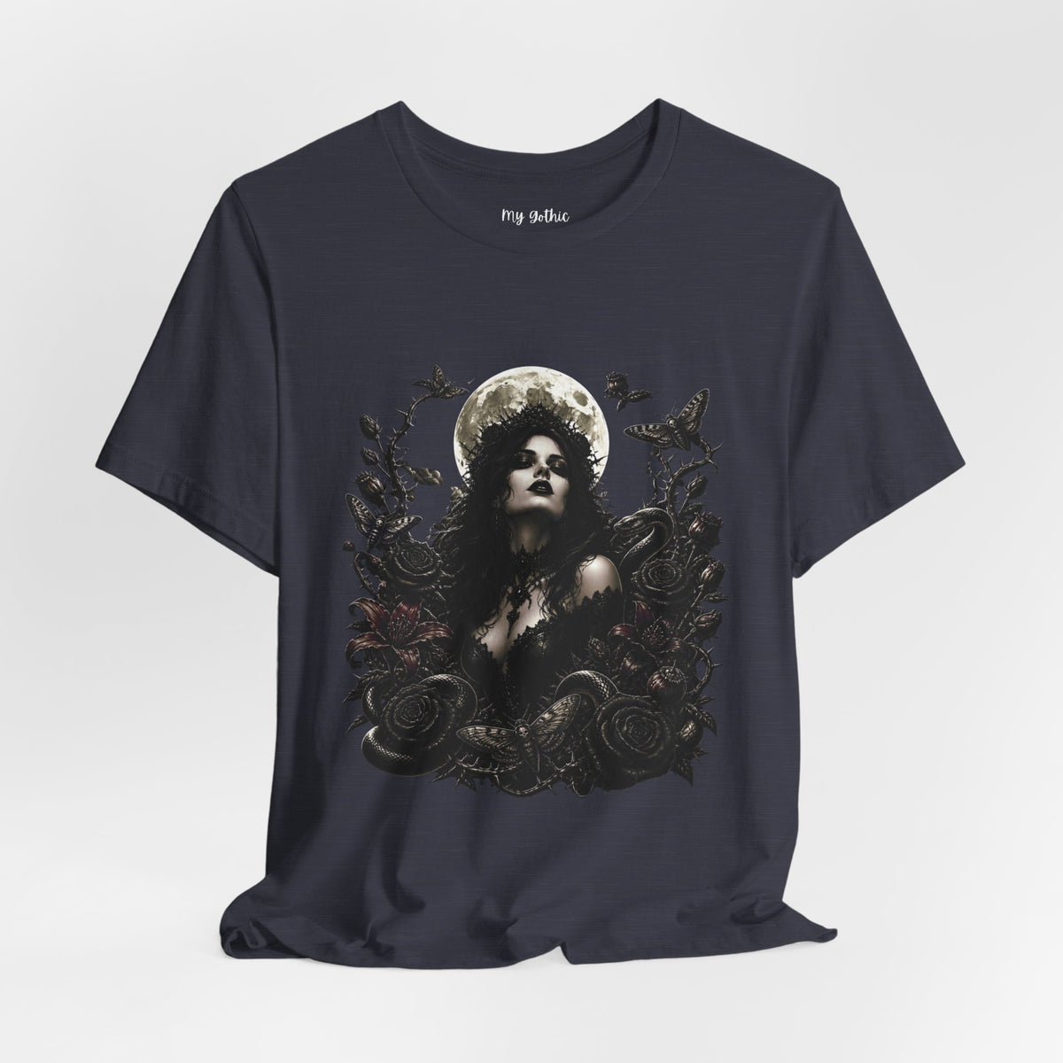 Copy of Gothic Moon Goddess Tee – Dark Floral Occult Graphic T-Shirt