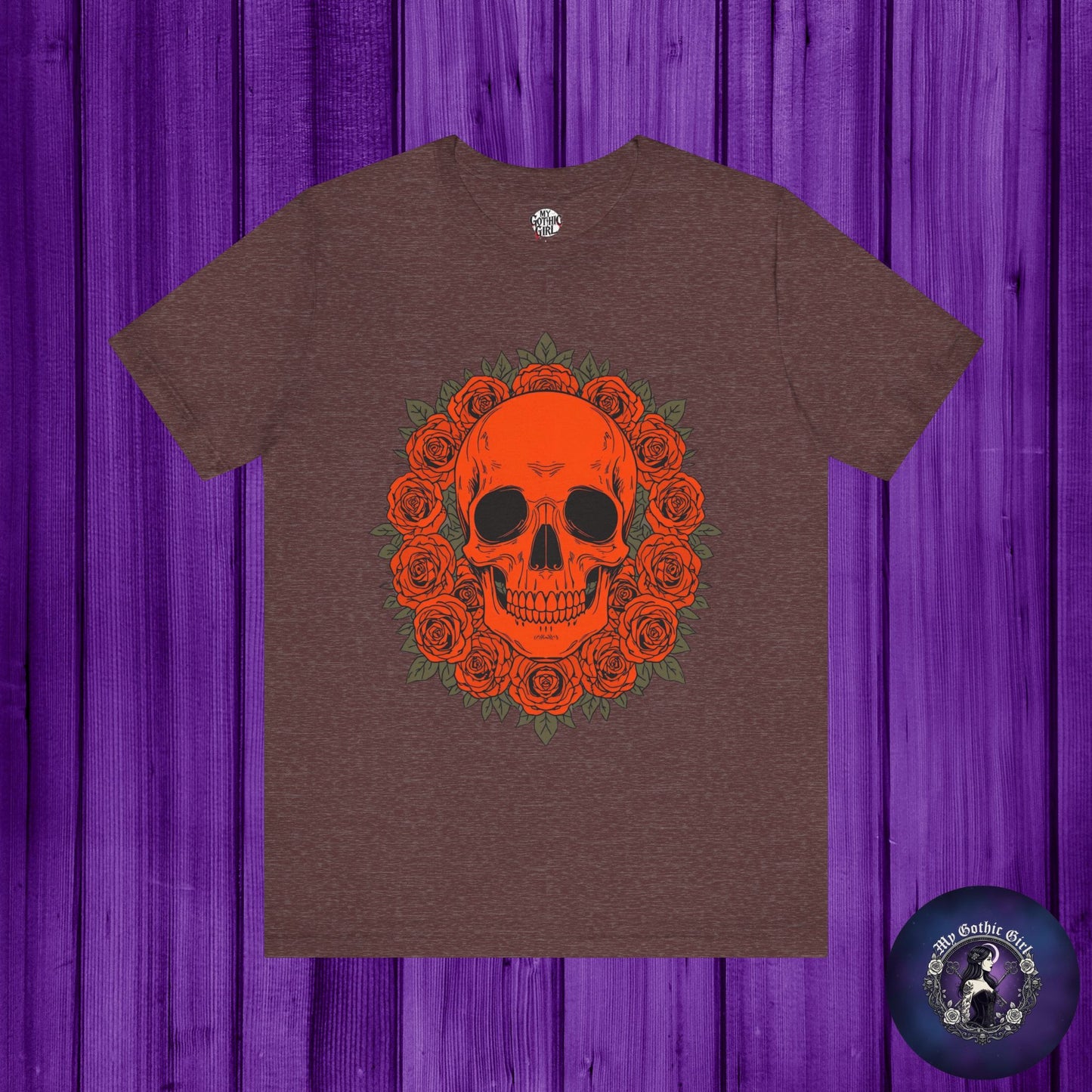 "ORANGE SKULL & ROSES"  Gothic Graphic T-Shirt – Alt Aesthetic Poetic Goth Streetwear