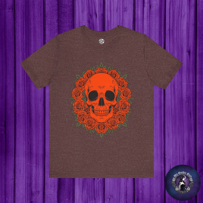 "ORANGE SKULL & ROSES"  Gothic Graphic T-Shirt – Alt Aesthetic Poetic Goth Streetwear