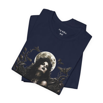 Gothic Moon Goddess Tee – Dark Floral Occult Graphic T-Shirt