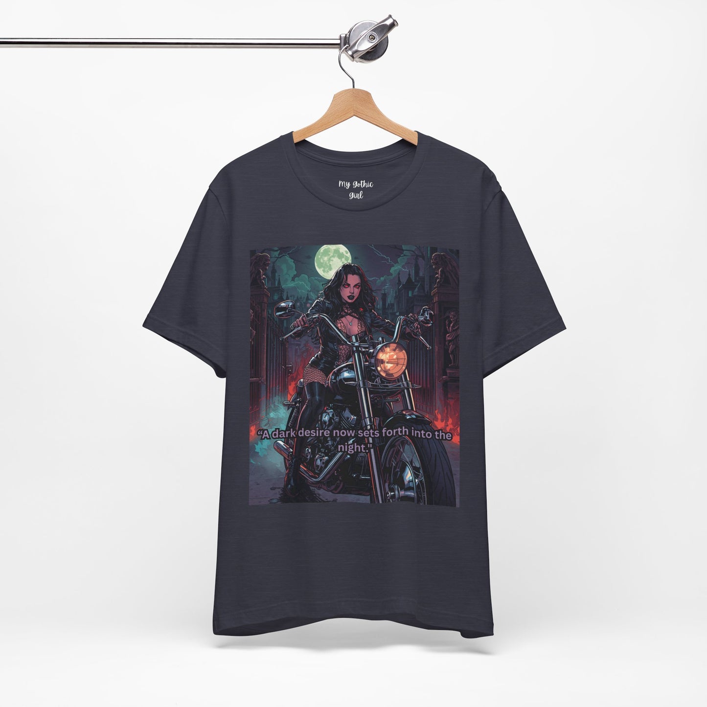 Dark Rider Motorcycle T-Shirt — "A dark desire now sets forth into the night" Gothic Tee