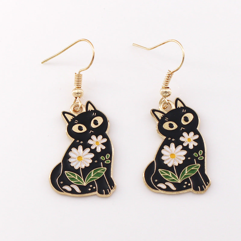 Gothic Black Cat Skull Earrings for Women's Jewelry