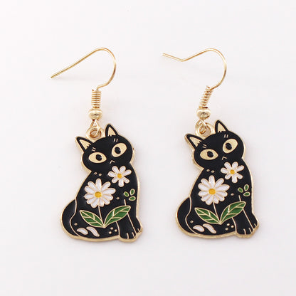 Gothic Black Cat Skull Earrings for Women's Jewelry