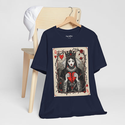 Queen of Hearts Playing Card T-Shirt — Gothic Rose Broken Heart Graphic Tee