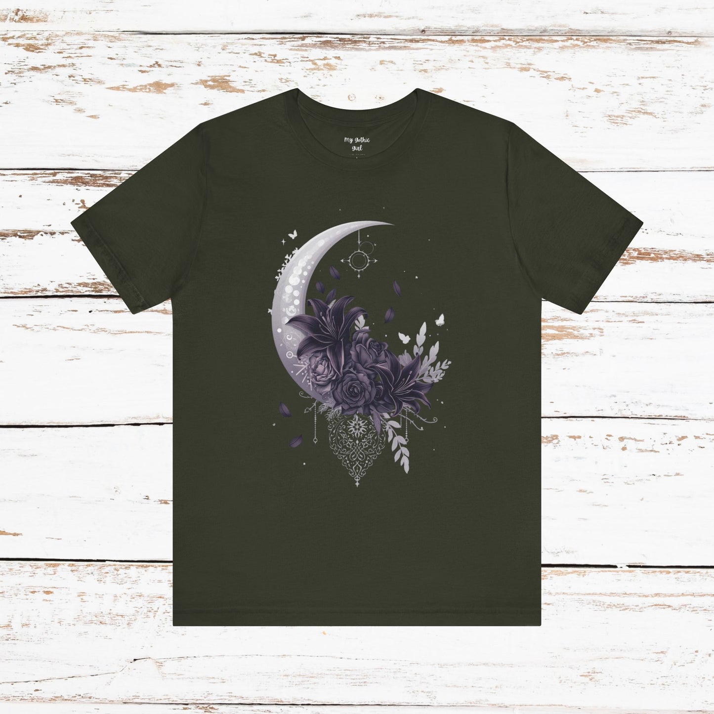 “Moonlit Bouquet & Sacred Soft Goth Symbol” Moonlit Bouquet Unisex Tee - Soft Goth Symbol Floral Design