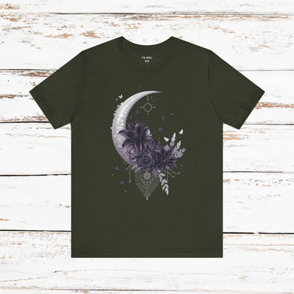 “Moonlit Bouquet & Sacred Soft Goth Symbol” Moonlit Bouquet Unisex Tee - Soft Goth Symbol Floral Design