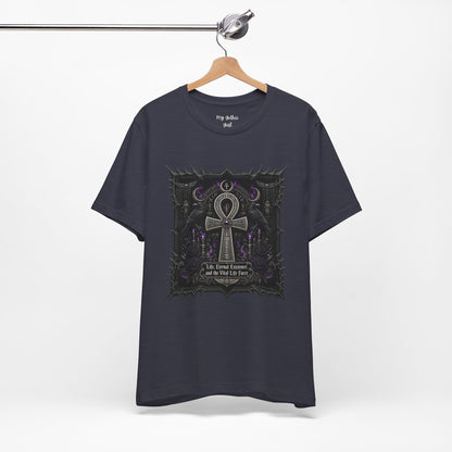 Ankh Gothic Tee — "Life, Eternal Existence and the Will to Fear" Black Graphic T-Shirt