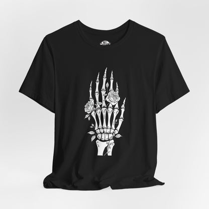 White Roses and Skeleton Hand  Gothic Graphic T-Shirt – Alt Aesthetic Poetic Goth Streetwear