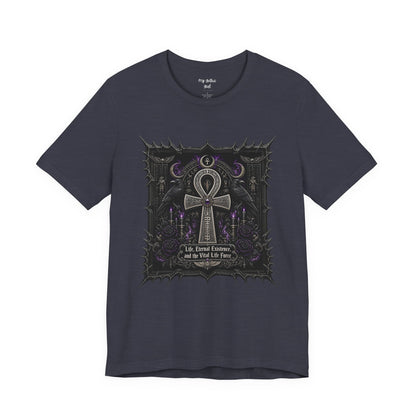 Ankh Gothic Tee — "Life, Eternal Existence and the Will to Fear" Black Graphic T-Shirt