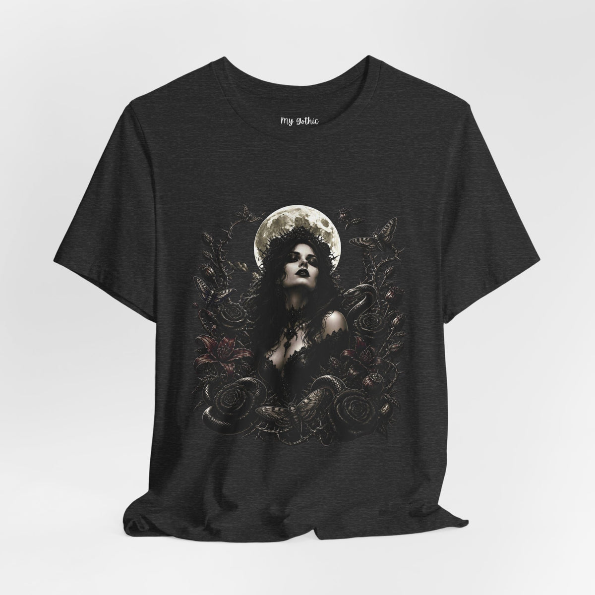 Copy of Gothic Moon Goddess Tee – Dark Floral Occult Graphic T-Shirt