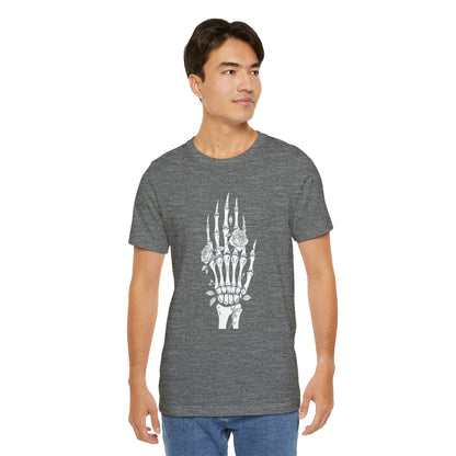 White Roses and Skeleton Hand  Gothic Graphic T-Shirt – Alt Aesthetic Poetic Goth Streetwear