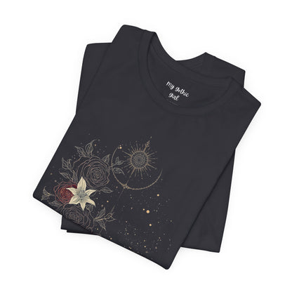 “Dark Floral Moon & Ornamental Geometry” T-Shirt Dark Floral Moon Ornamental Geometry Unisex Jersey Short Sleeve Tee