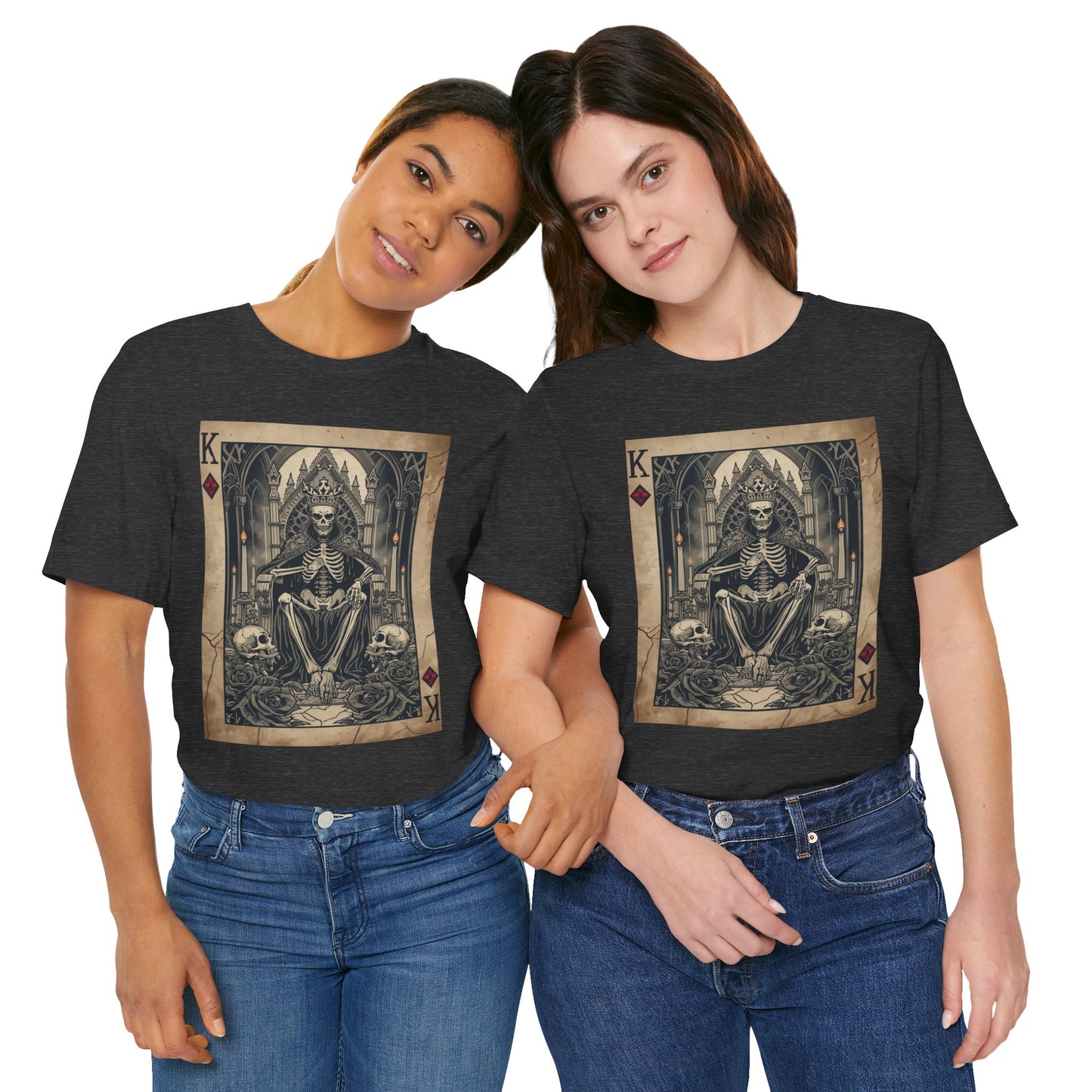 Skeleton King Playing Card Graphic Tee — Gothic Skull Throne T-Shirt