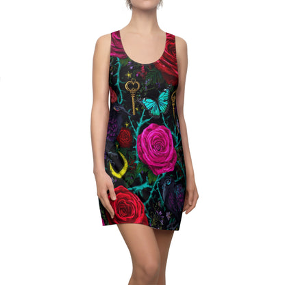 Racerback Dress — Gothic Floral Roses, Keys & Moon All-Over Print