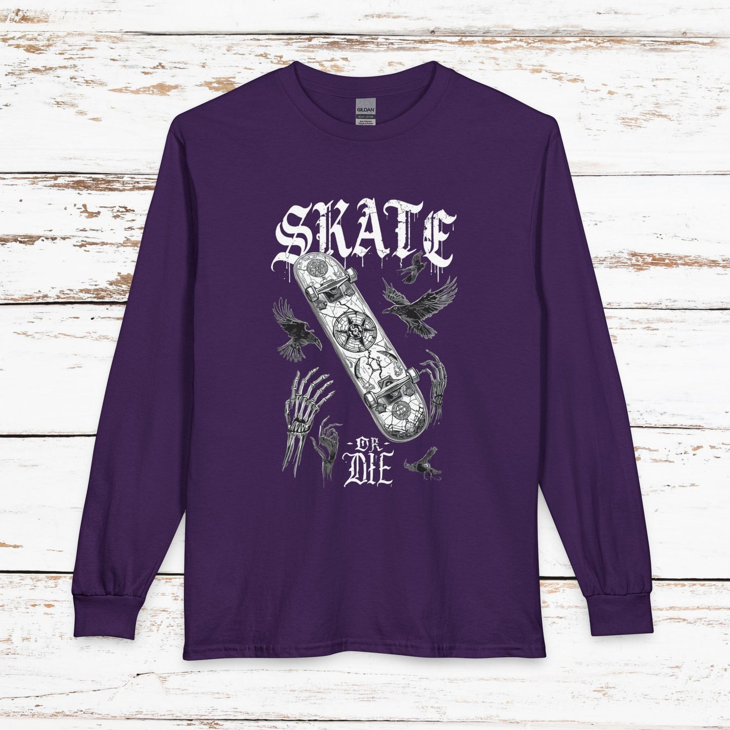 Gothic Skull Skateboard Long Sleeve Shirt — "Skate or Die" Occult Street Rebellion