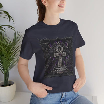 Ankh Gothic Tee — "Life, Eternal Existence and the Will to Fear" Black Graphic T-Shirt