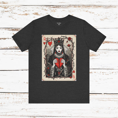 Queen of Hearts Playing Card T-Shirt — Gothic Rose Broken Heart Graphic Tee
