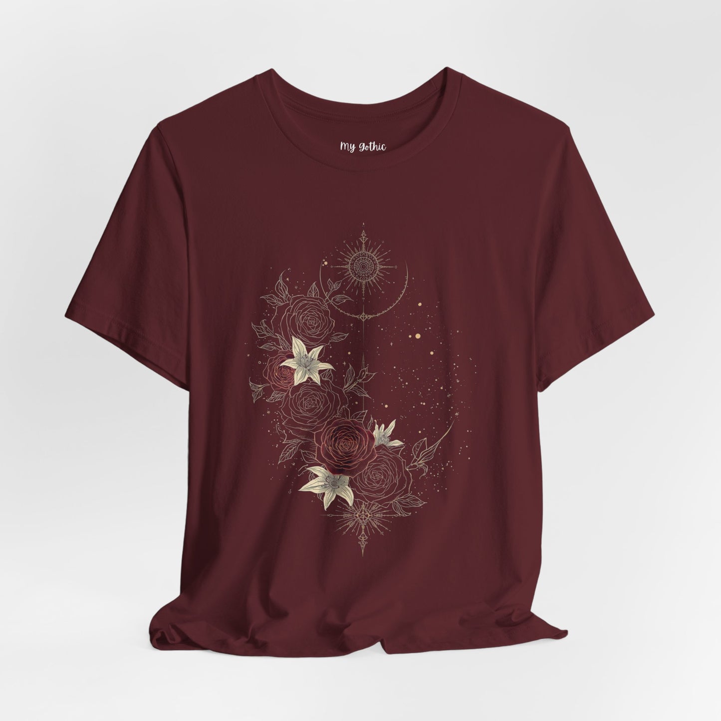 “Dark Floral Moon & Ornamental Geometry” T-Shirt Dark Floral Moon Ornamental Geometry Unisex Jersey Short Sleeve Tee