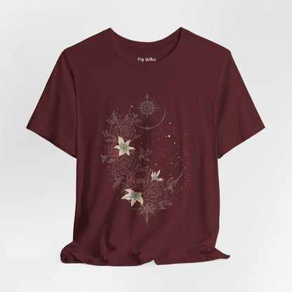 “Dark Floral Moon & Ornamental Geometry” T-Shirt Dark Floral Moon Ornamental Geometry Unisex Jersey Short Sleeve Tee