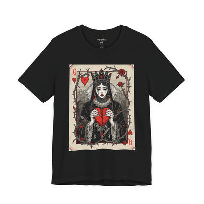 Queen of Hearts Playing Card T-Shirt — Gothic Rose Broken Heart Graphic Tee