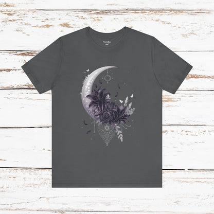 “Moonlit Bouquet & Sacred Soft Goth Symbol” Moonlit Bouquet Unisex Tee - Soft Goth Symbol Floral Design