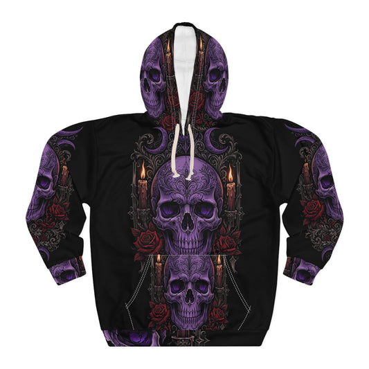 Candle & Roses Skull All-Over-Print Hoodie — 'My Gothic Girl' Gothic Hooded Sweatshirt