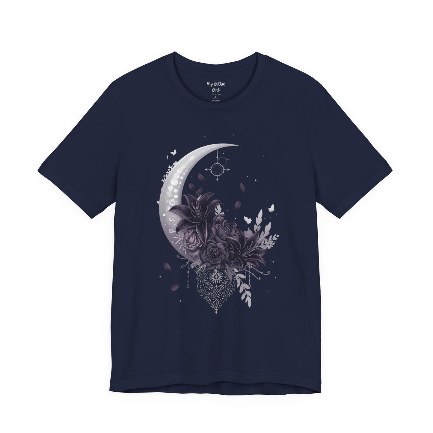 “Moonlit Bouquet & Sacred Soft Goth Symbol” Moonlit Bouquet Unisex Tee - Soft Goth Symbol Floral Design